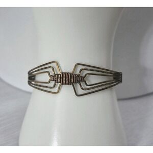 Copper Wire‎ Wrapped Cuff Adjustable Handmade Artisan Art Deco Metal Bracelet